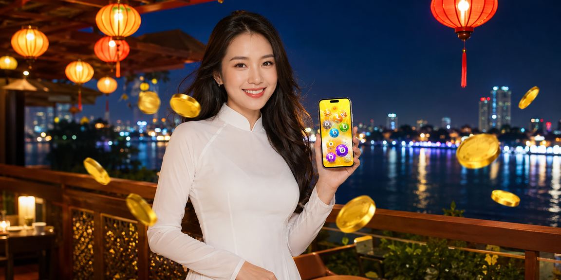 Người phụ nữ áo dài tại Hà Nội tham gia xổ số và trò chơi may mắn trực tuyến