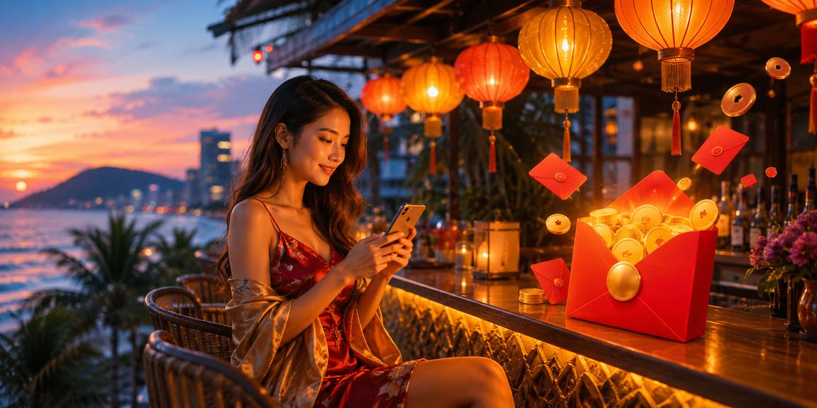 Cảnh phố đèn lồng Hội An rực rỡ với biểu tượng phong bao đỏ bonus casino trực tuyến