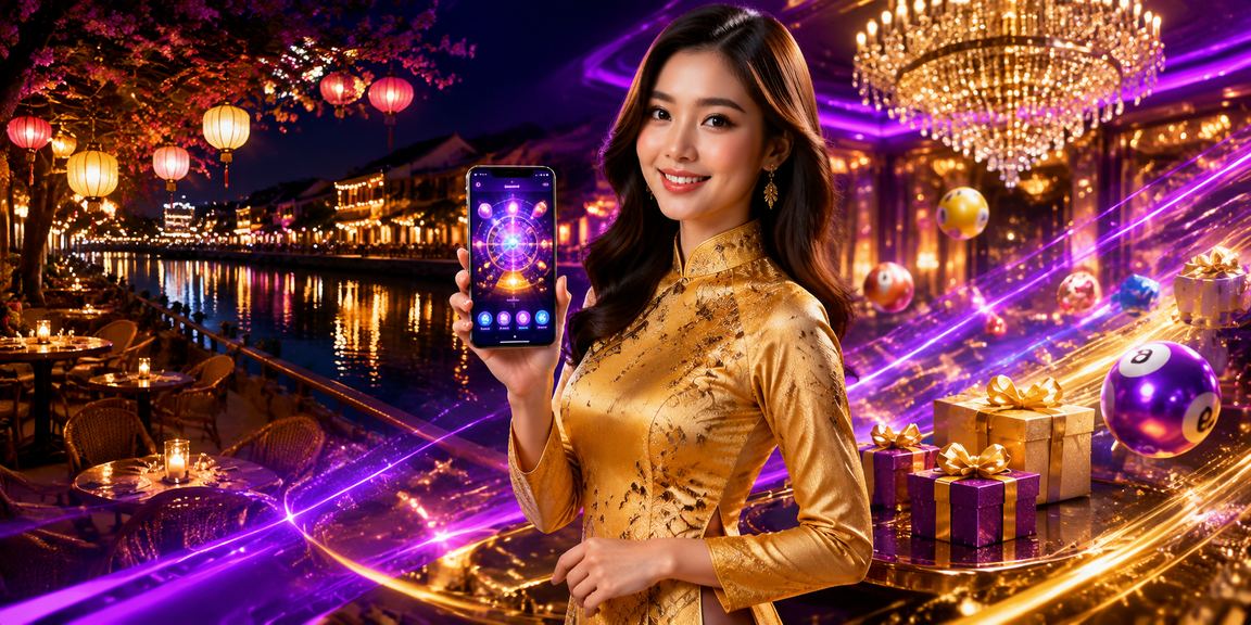 Người phụ nữ áo dài tại Hội An tham gia xổ số và chương trình may mắn trực tuyến